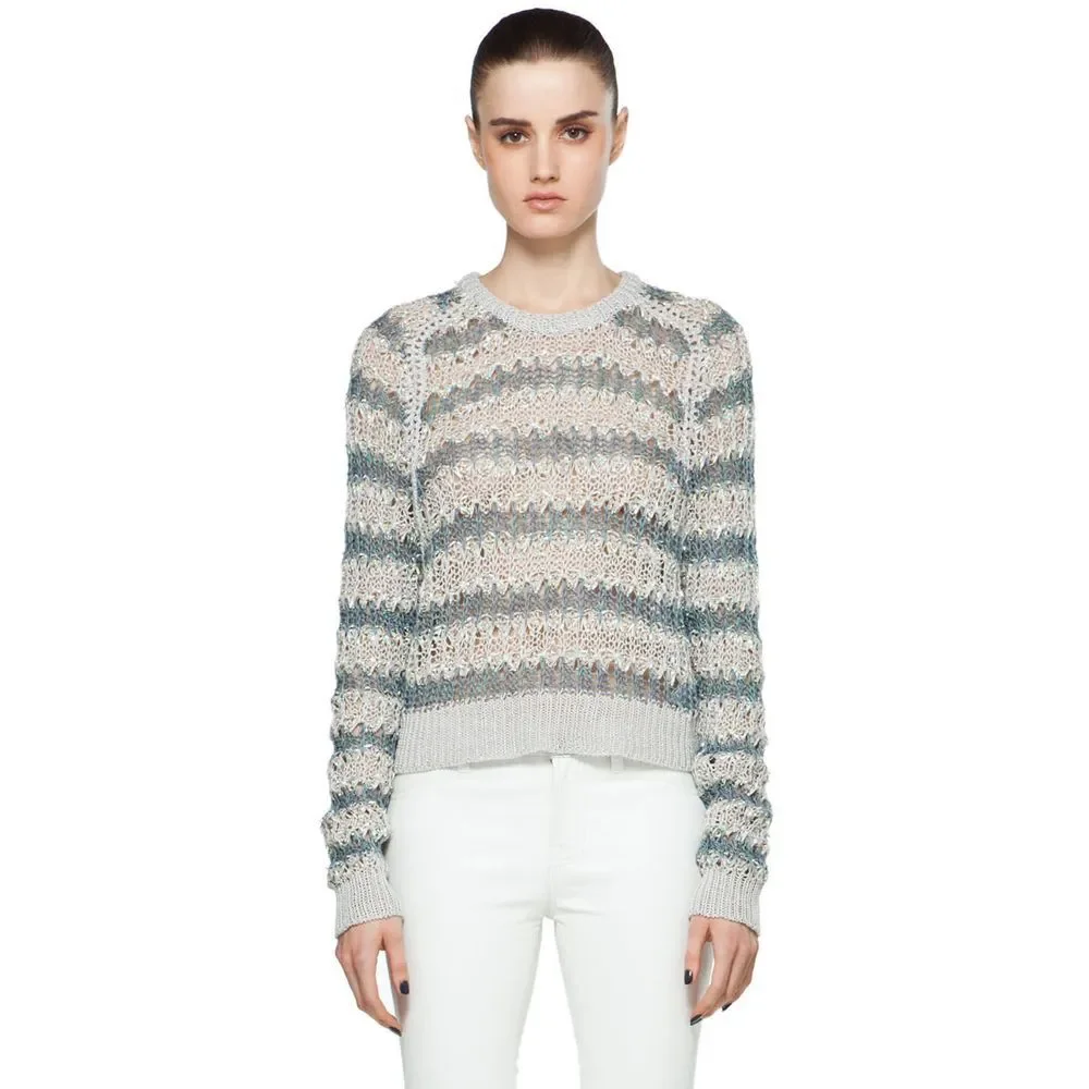 NWT $425‎ Theysken's Theory Koro C Sweater Striped Silver Grey [ Small ] #557